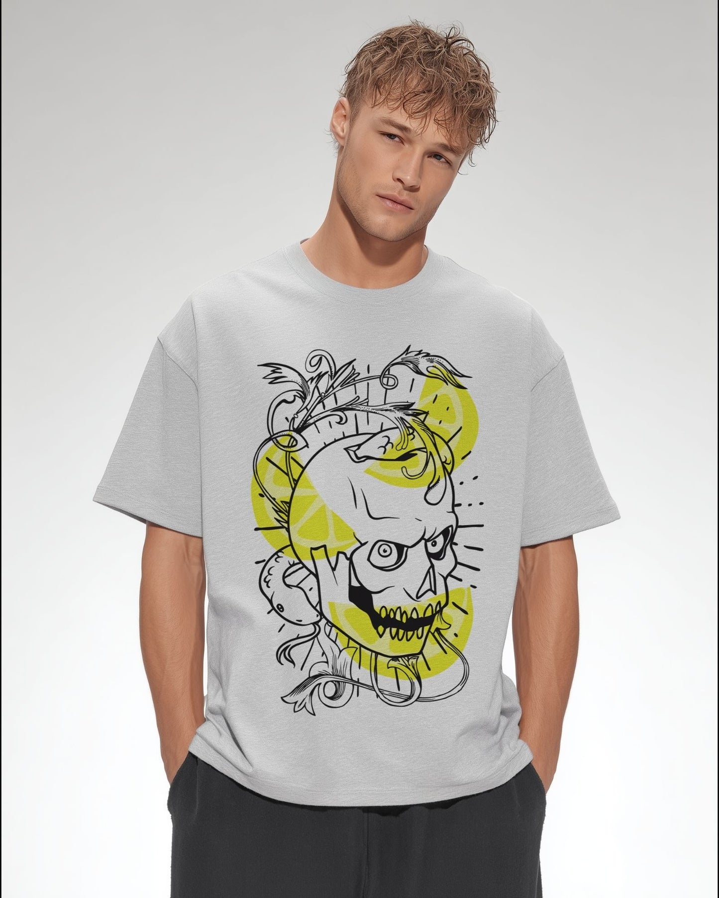 Skull Flowers Lemon Oversized Tee