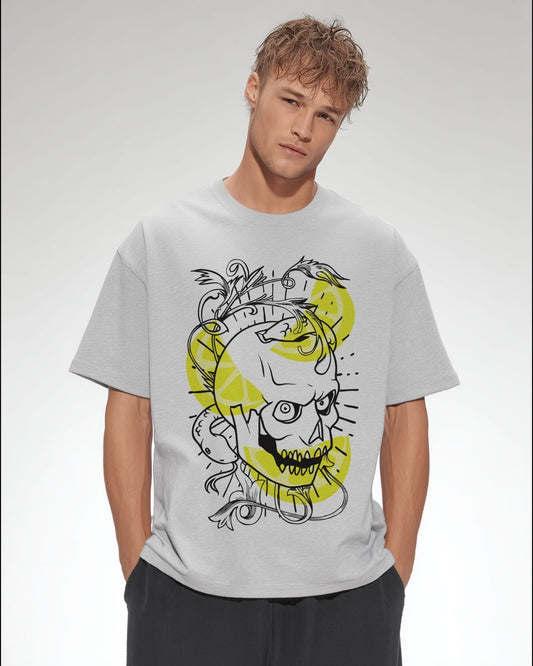 Skull Flowers Lemon Oversized Tee