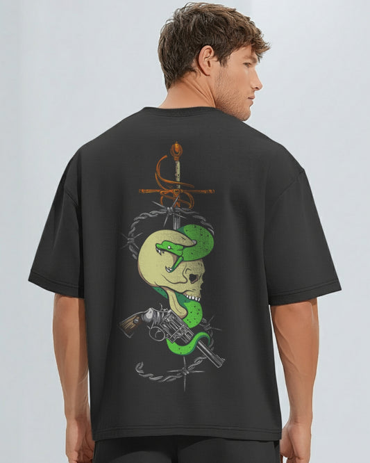 Skull Snake Revolver Rapier Oversized Tee